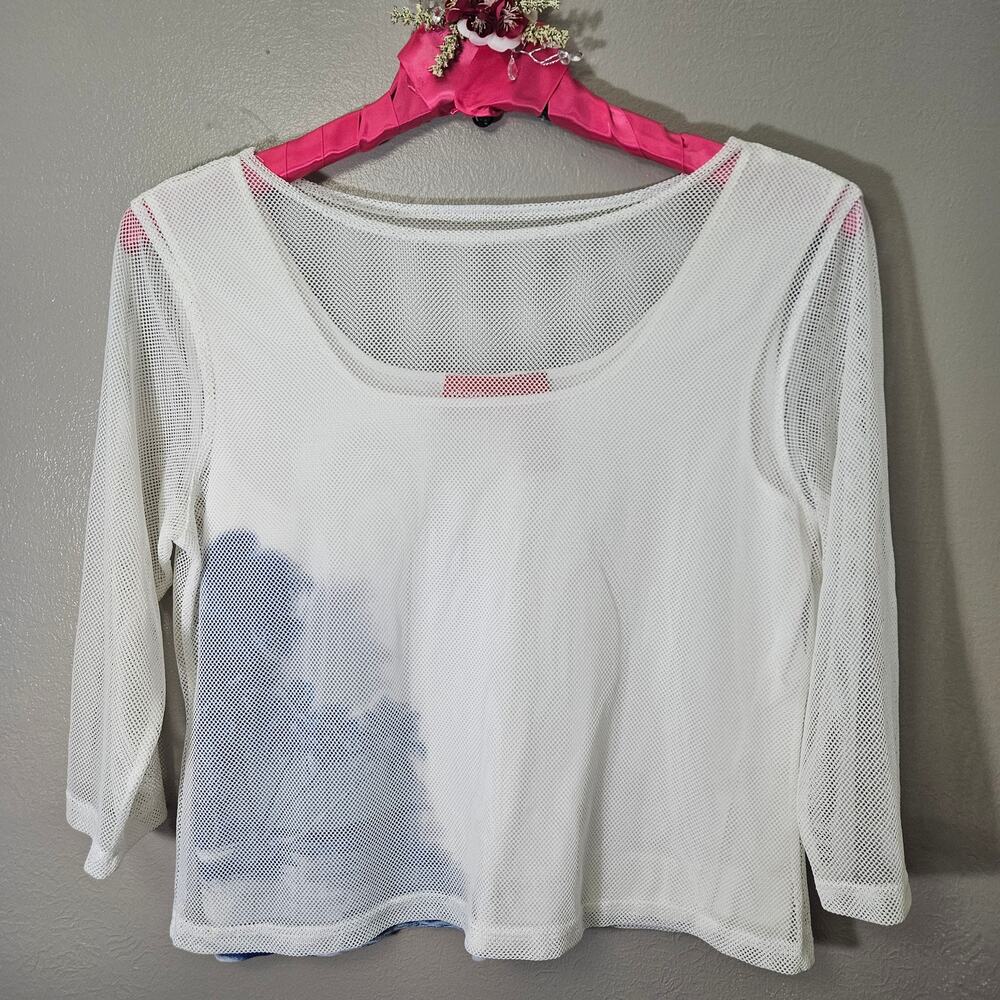 Liz Claiborne Liz & Co White Mesh Palm Tree Graphic Top Womens XL ResortWear - Picture 1 of 7